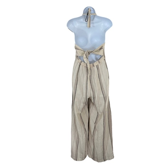 Linen Blend Striped Halter Jumpsuit Size L - Picture 5 of 6